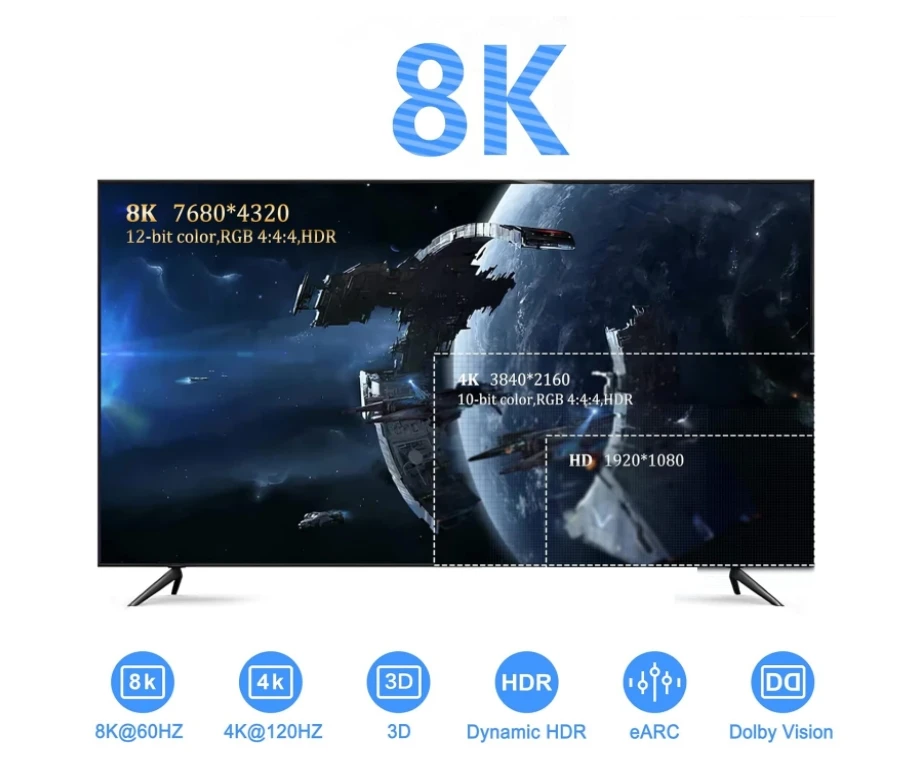 10K 8K HDMI 2.1 인증 48Gbps 초고속, 8K 60Hz, 4K 120Hz 240Hz 165Hz 144Hz 브레이디드 HDMI 케이블 넷플릭스 로쿠 TV PC용