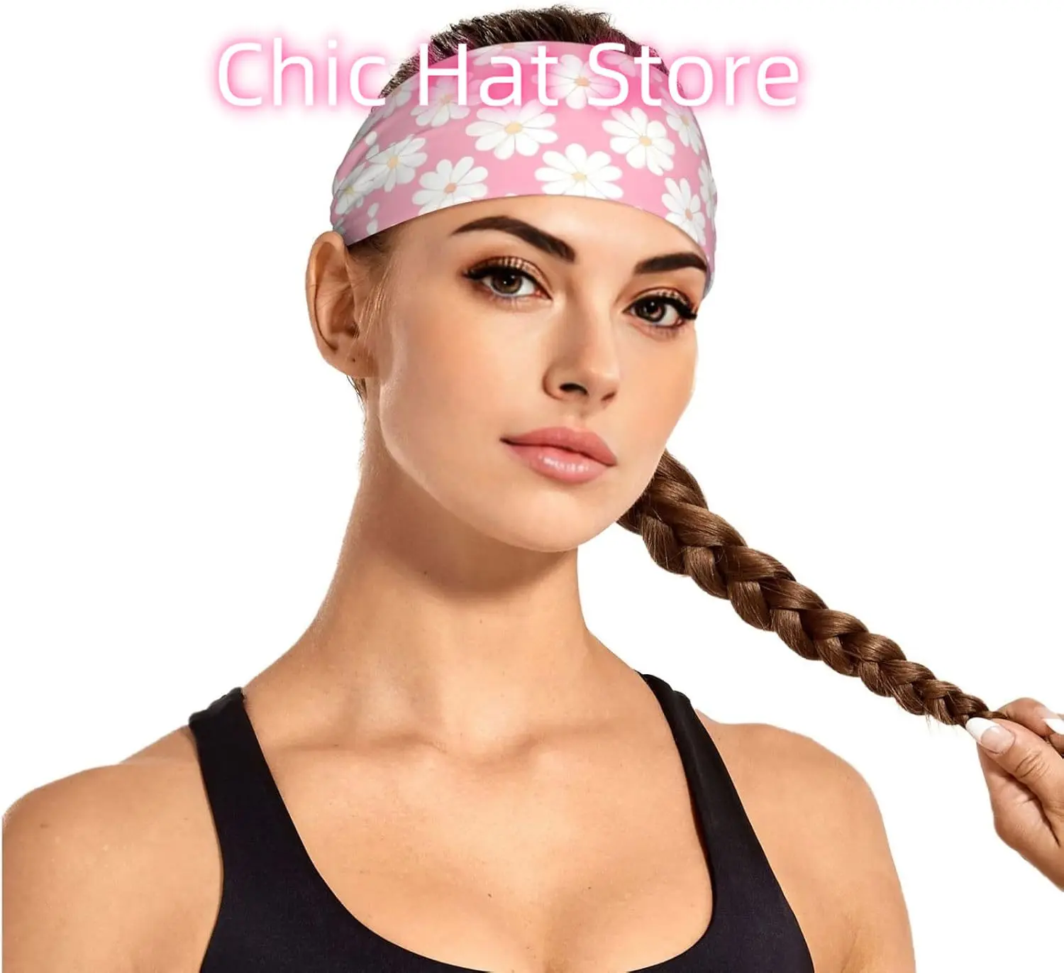 عصابة رأس مرنة للتمرين بنمط الكاميليا، عصابة رأس للياقة البدنية واليوجا وركوب الدراجات، رأس مرن ممتص للعرق للرياضات الخارجية