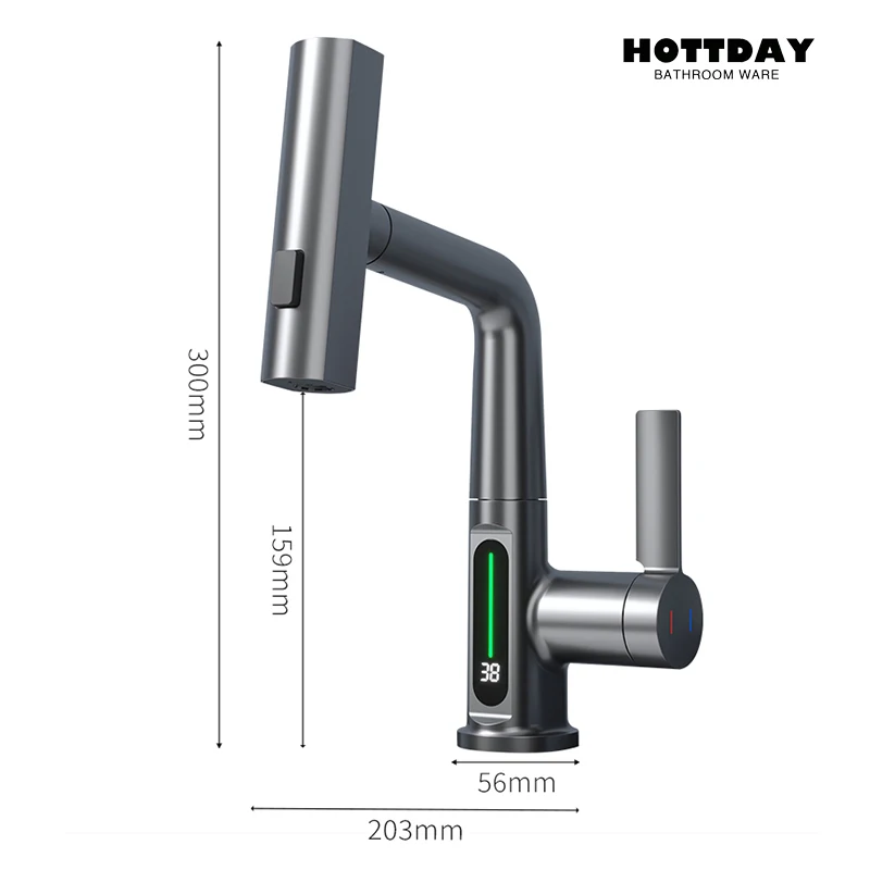 Imagem -02 - Torneira de Bacia de Exibição Digital com Temperatura de Cachoeira Levante o Pulverizador Misturador para Pia de Água Quente e Fria