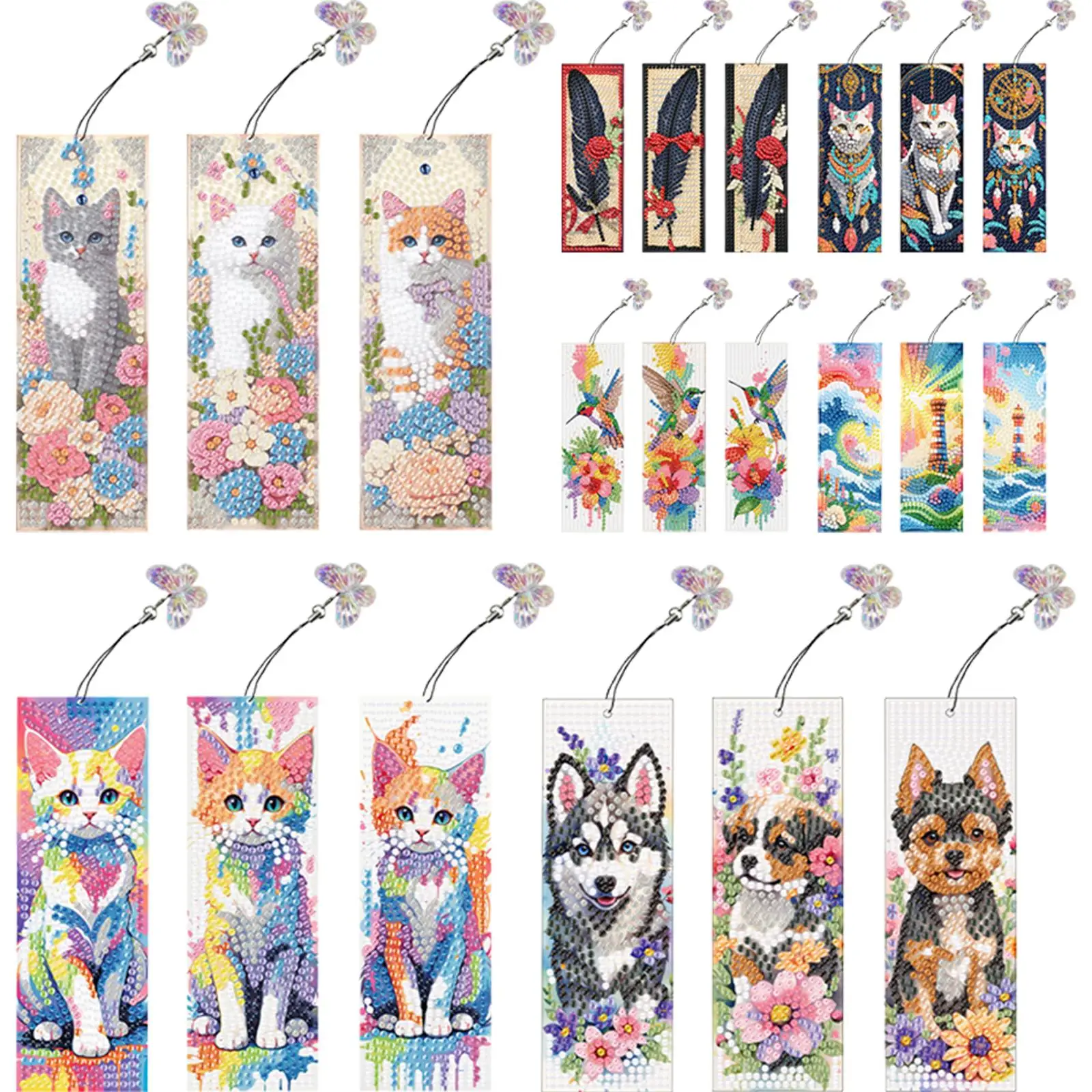 

3Pcs Special Shape Dream Catcher Cat 5D DIY Diamond Painting Bookmark Diamond Painting Bookmark Making Kit for Reading Day Gift