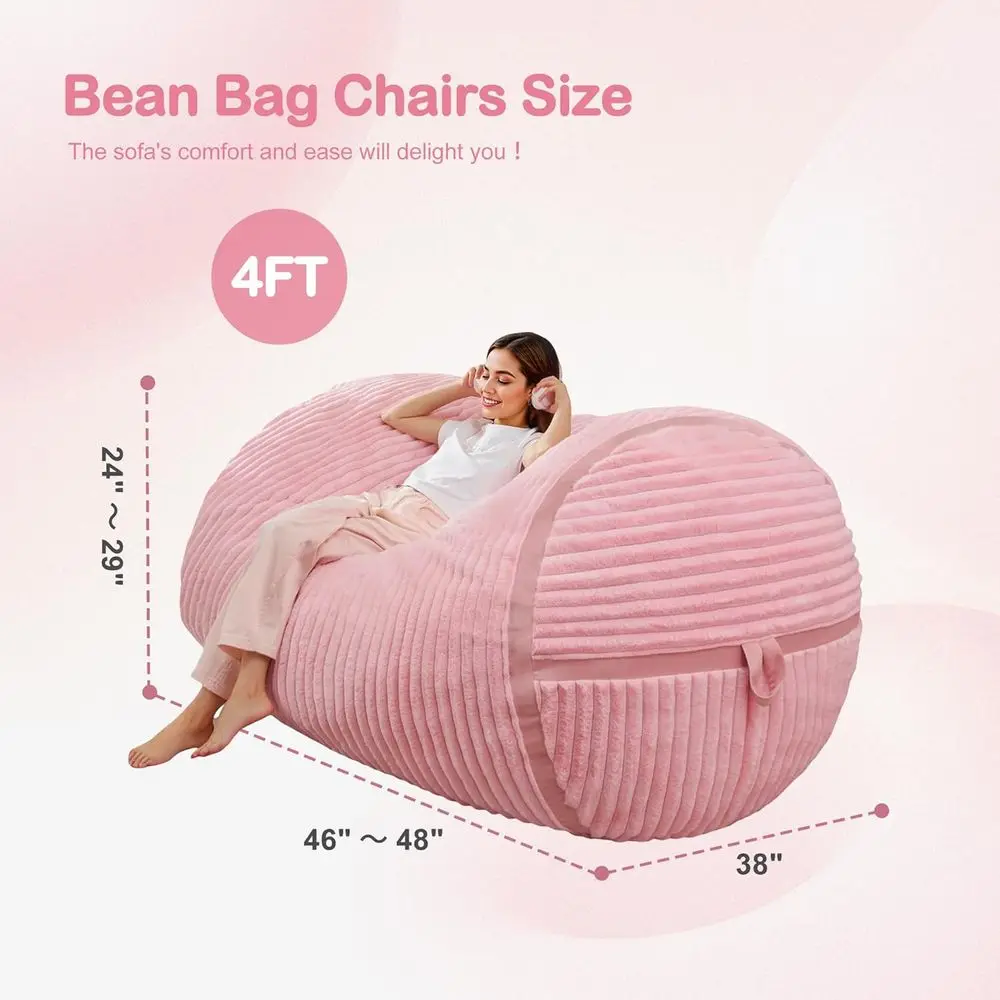 Large Memory Foam Filled Bean Bag Chair for Adults - Soft Cover, Ideal for Home, Office, and Gaming Rooms - Pink - view 2