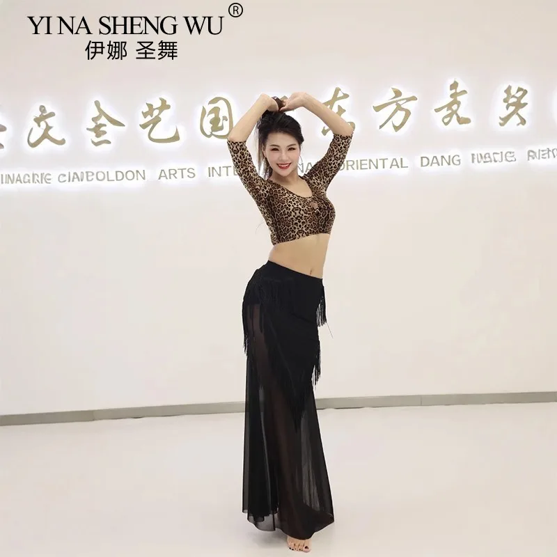 Nuevo traje de danza del vientre, conjunto de falda con estampado de leopardo, traje de actuación de Cabaret Sexy para mujer, ropa de práctica para principiantes, ropa de baile