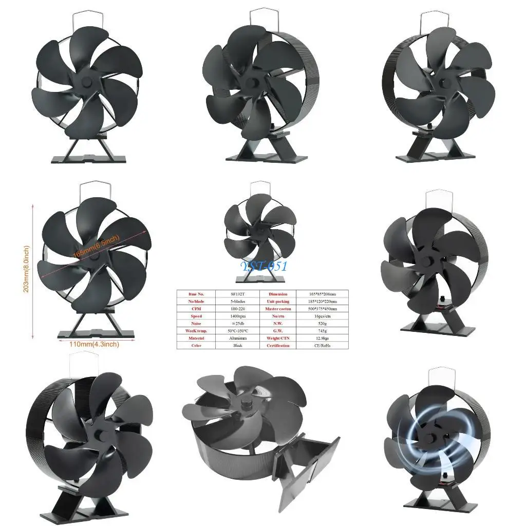 E15A ストーブオーブンファン熱駆動 6 ブレードサイレント高速モーター暖炉煙突ファン