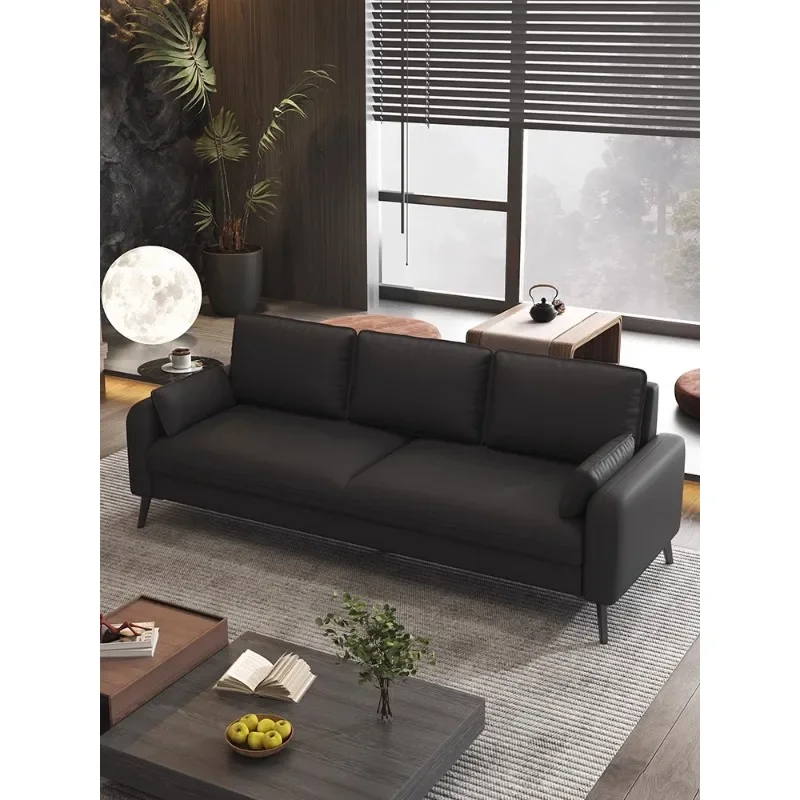 Modern simple black leather sofa small apartment rental room beauty salon hotel rest area reception small sofa