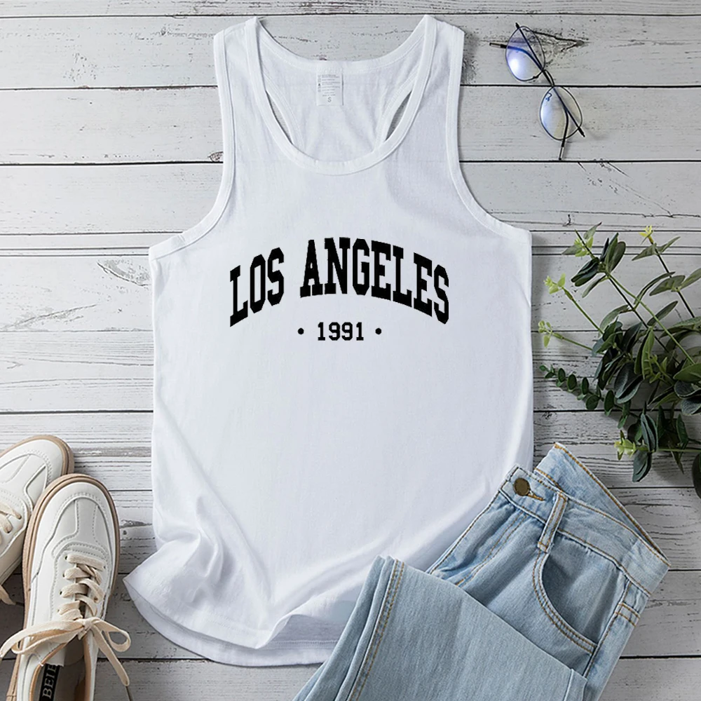 Seeyoushy LOS ANGELES 1991 Fun Printed Top 2023 New Summer Women's Tank Top Crewneck Trend Sportswear Y2K Aesthetic Shirt