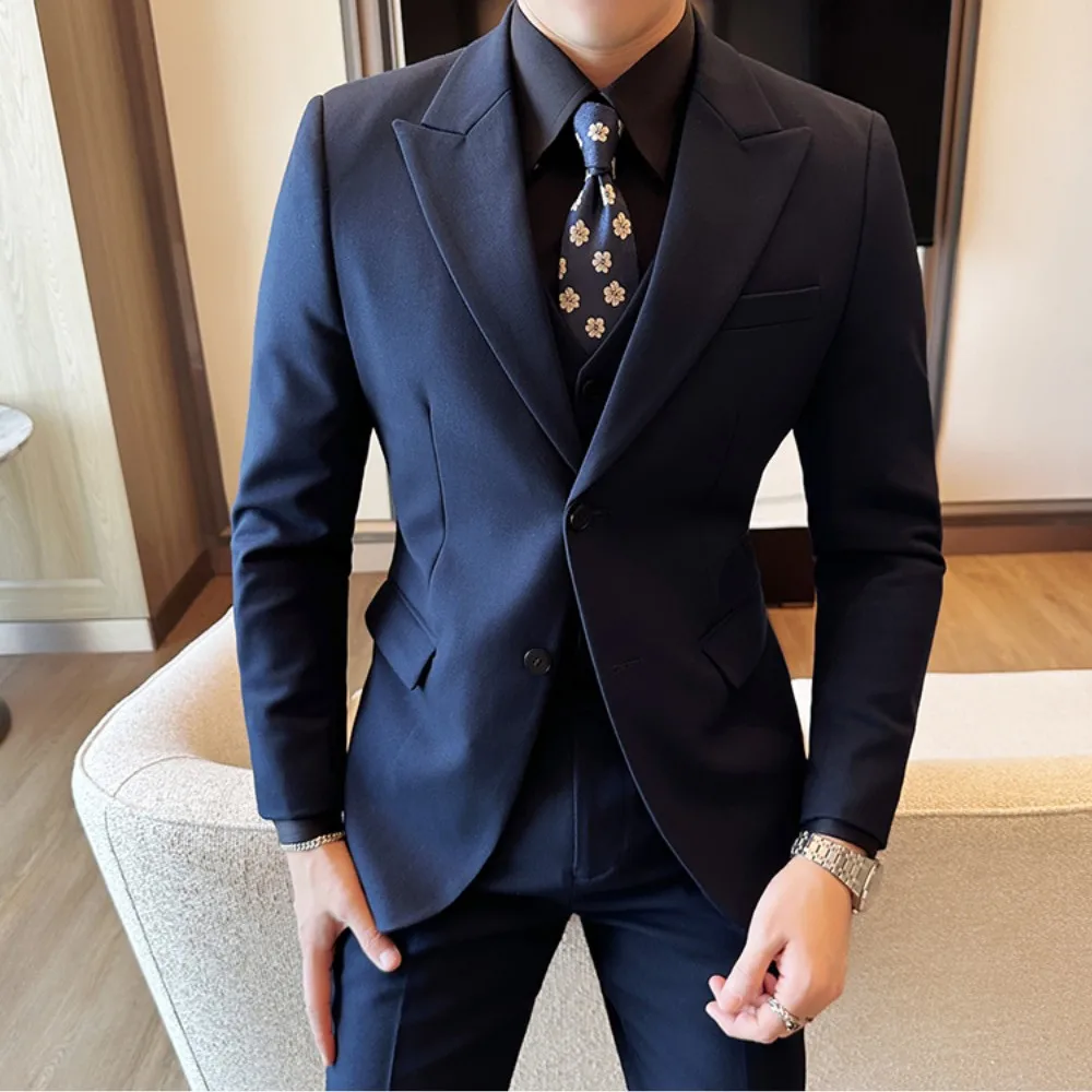 

New Arrivel Long 2024 3 Pieces (Jacket+vest+Pants) Coat Designs Chinese Red Men Suit Gentle mens Tuxedo Prom Blazer Custom
