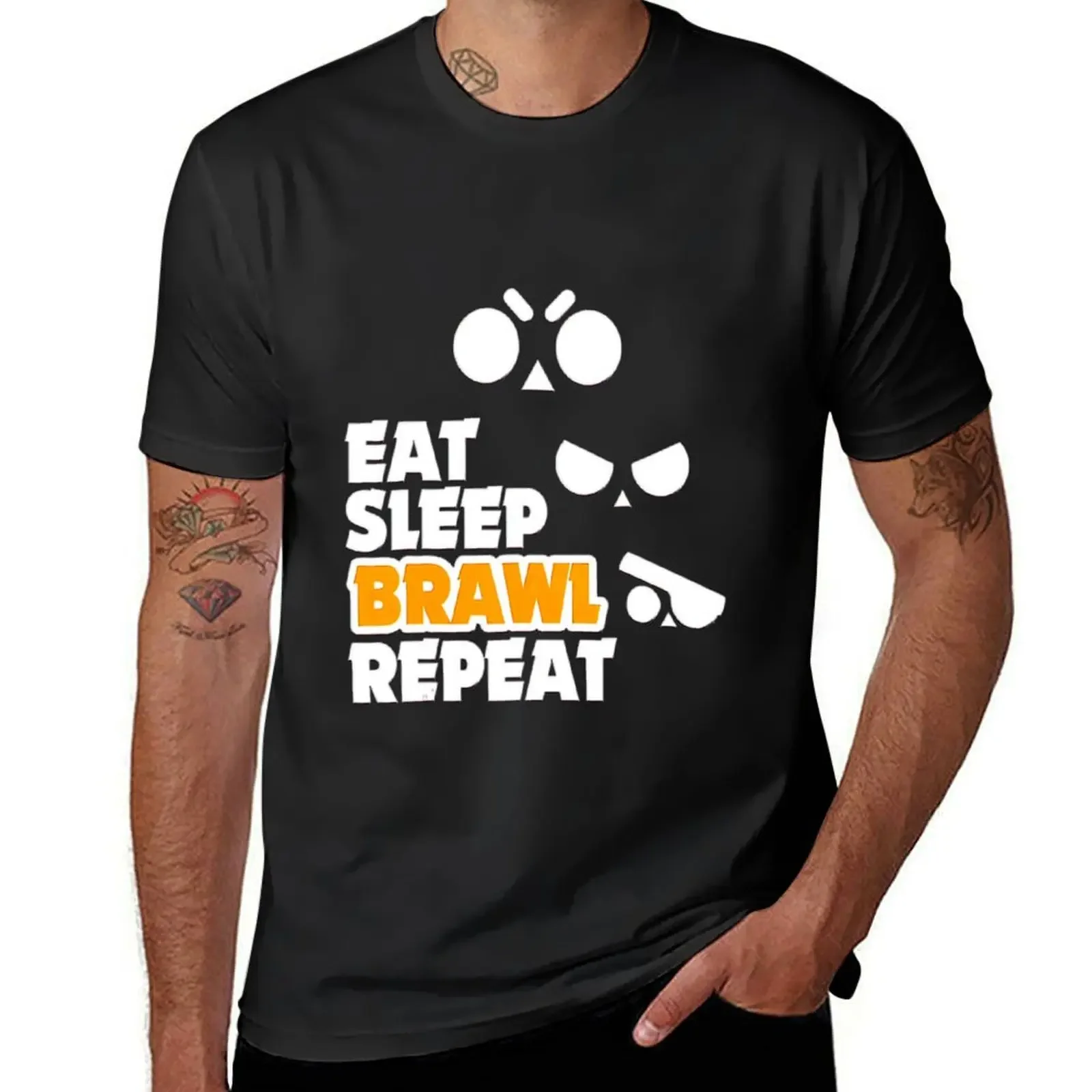 Graphics Customs Fitted T Shirts for Men Tees Men's T-shirt Eat Sleep Brawl Repeat Gamer Mobile Game Brawl with Stars T-Shirt