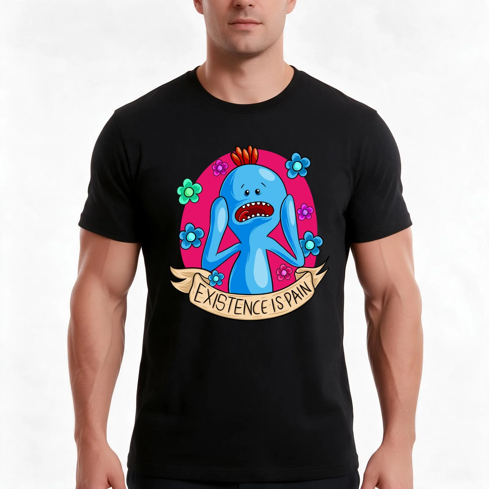 Existence is Pain mr meeseeks T-Shirt Summer Casual Cotton Tee Oversized Streetwear Tops Vintage Graphic Print 100% Cotton