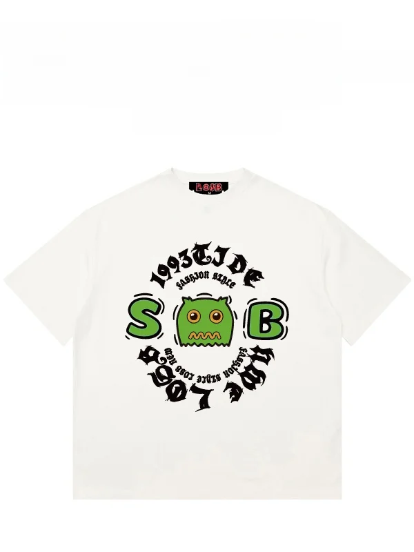 Camiseta de Manga Corta para Hombre Losb, Diseño de Cara Sonriente, 100% Algodón, Estilo Urbano, Cómoda, Suave, Estampada, Informal, para Parejas
