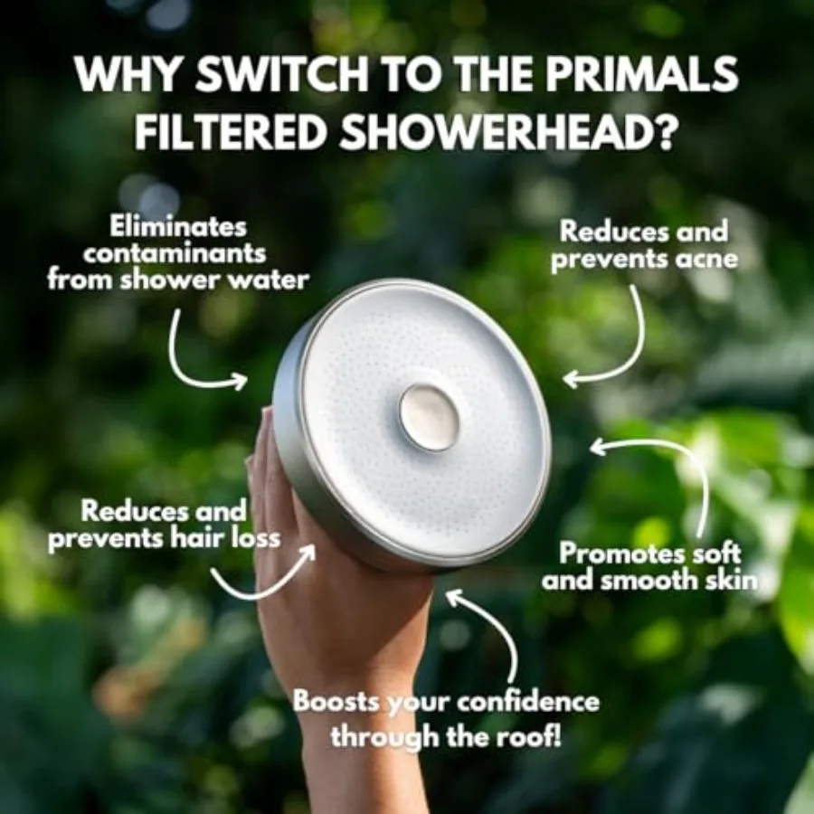 رأس دش مفلتر من PRIMALS - مثالي للحمامات المنزلية ومساحات العافية - يزيل بشكل فعال من المعدن الثقيل لفلوريد الكلور