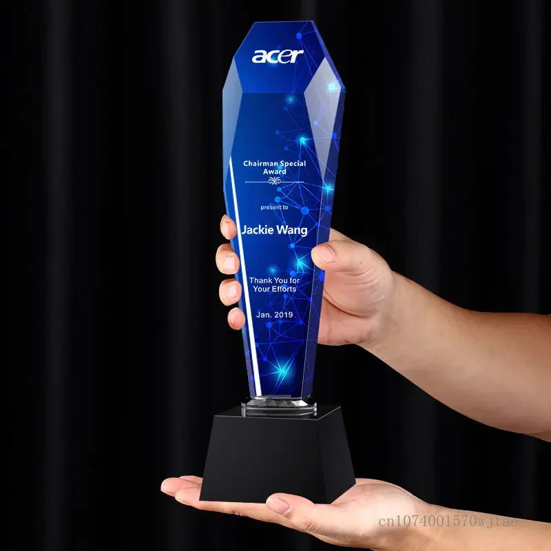 Customized Lettering Color Printing, Creative High-end Crystal Trophy, Excellent Staff Team annual Meeting Award Decoration, 1Pc