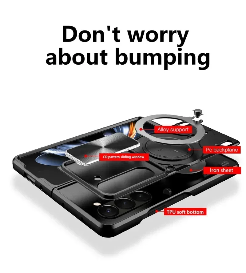 เคสสำหรับ Samsung Galaxy Z Fold 7 พร้อมที่ยึดแม่เหล็กในรถยนต์ แหวนกันกระแทก เคสโทรศัพท์แบบเกราะ สำหรับ Galaxy Z Fold 6 5 4