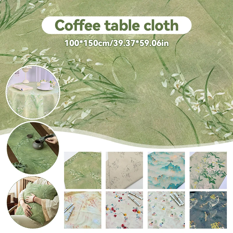 

100x150cm Encrypted Cotton-Linen Printed Tablecloth Rustic Floral Pattern Luxury Dining Tablecloth Coffee Table Cove