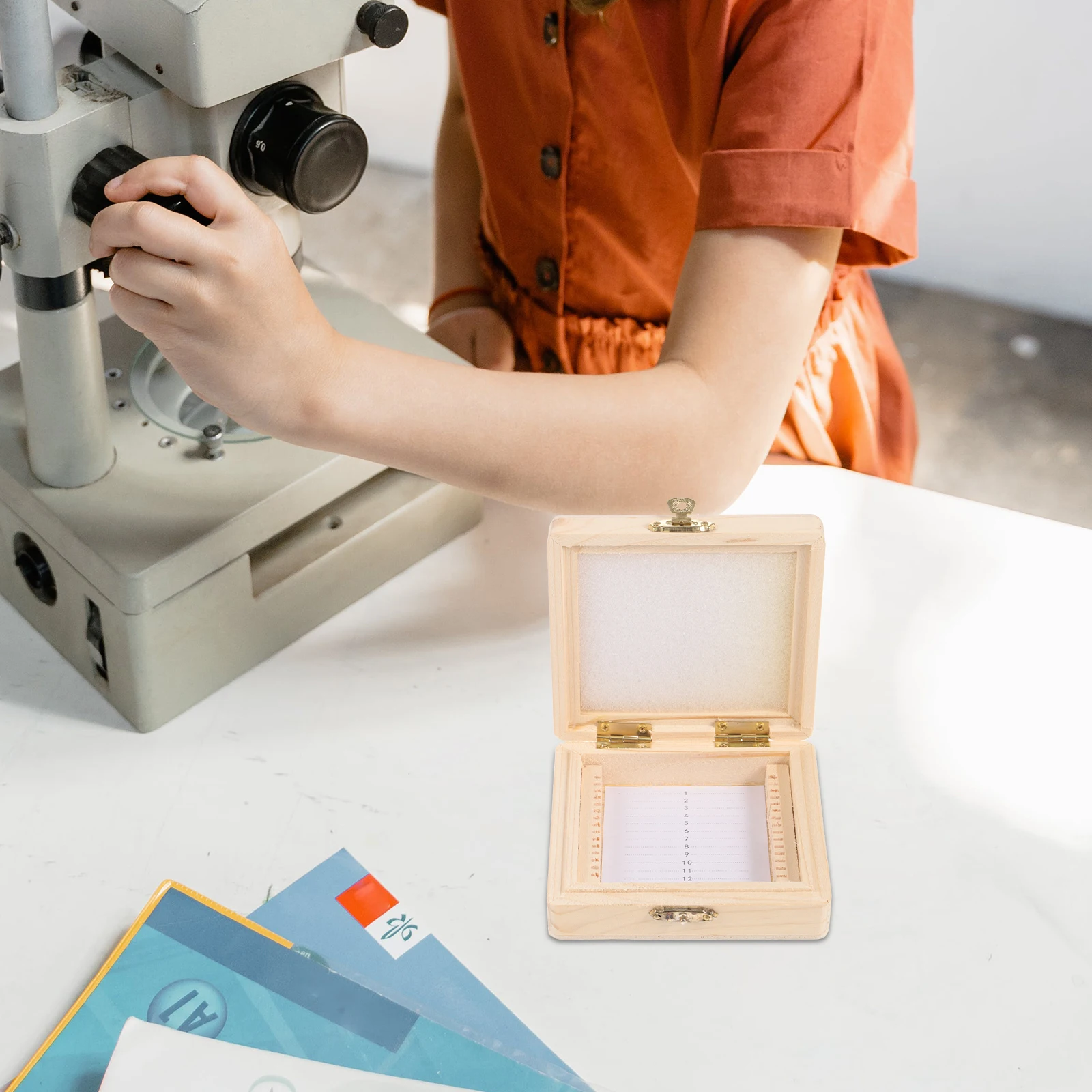 

Biological Slice Box Wooden Storage Laboratory Microscope Accessory Reusable Case Glass Slides Specimen Organizer