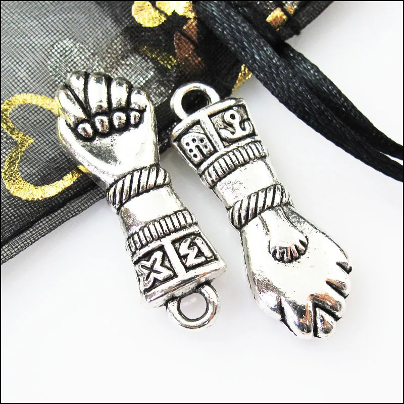 5Pcs Antiqued Silver Color 3D Fist Hand Charms Pendants 12x35mm