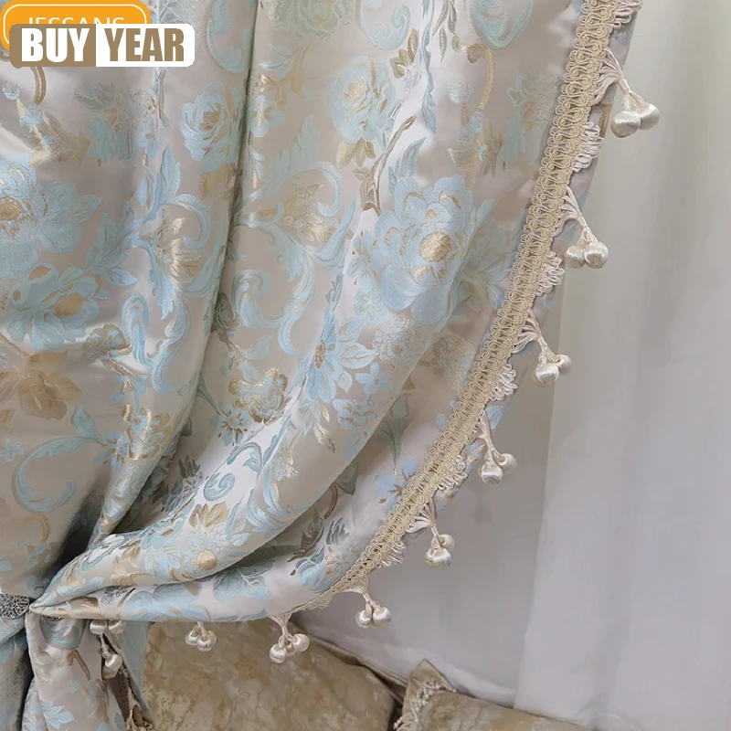 Stamping Printed Lace Splicing Thickened Curtains for Living Room Bedroom French Window Villa Custom Partition Curtain