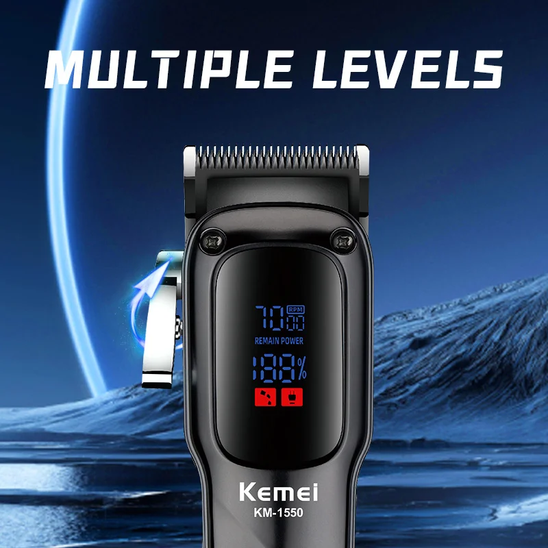 Kemei ปัตตาเลี่ยนตัดผม km-1550แบบใหม่ชาร์จไฟได้, ปัตตาเลี่ยนตัดผมไฟฟ้าแบบมืออาชีพสำหรับใช้ในเชิงพาณิชย์