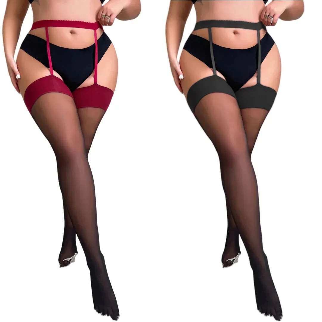 FREEAUCE Hot Sexy 5XXXXXL Pantyhose Plus Size Fishnet Black Thigh High Stockings with Garter for Oversize Woman Christmas Tights image 4