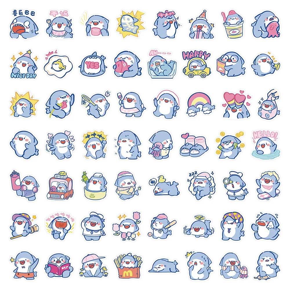 10/30/60PCS Cute Shark Stickers Cartoon MEME Sticker impermeabile fai da te Laptop Phone valigia Car Graffiti decalcomanie giocattolo per bambini