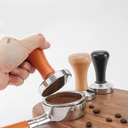 51/53/58mm Creative Wood Handle Espresso Coffee Metal Tamper Powder Hammer Mat Coffee Powder Dispenser Filler Base Press Mat