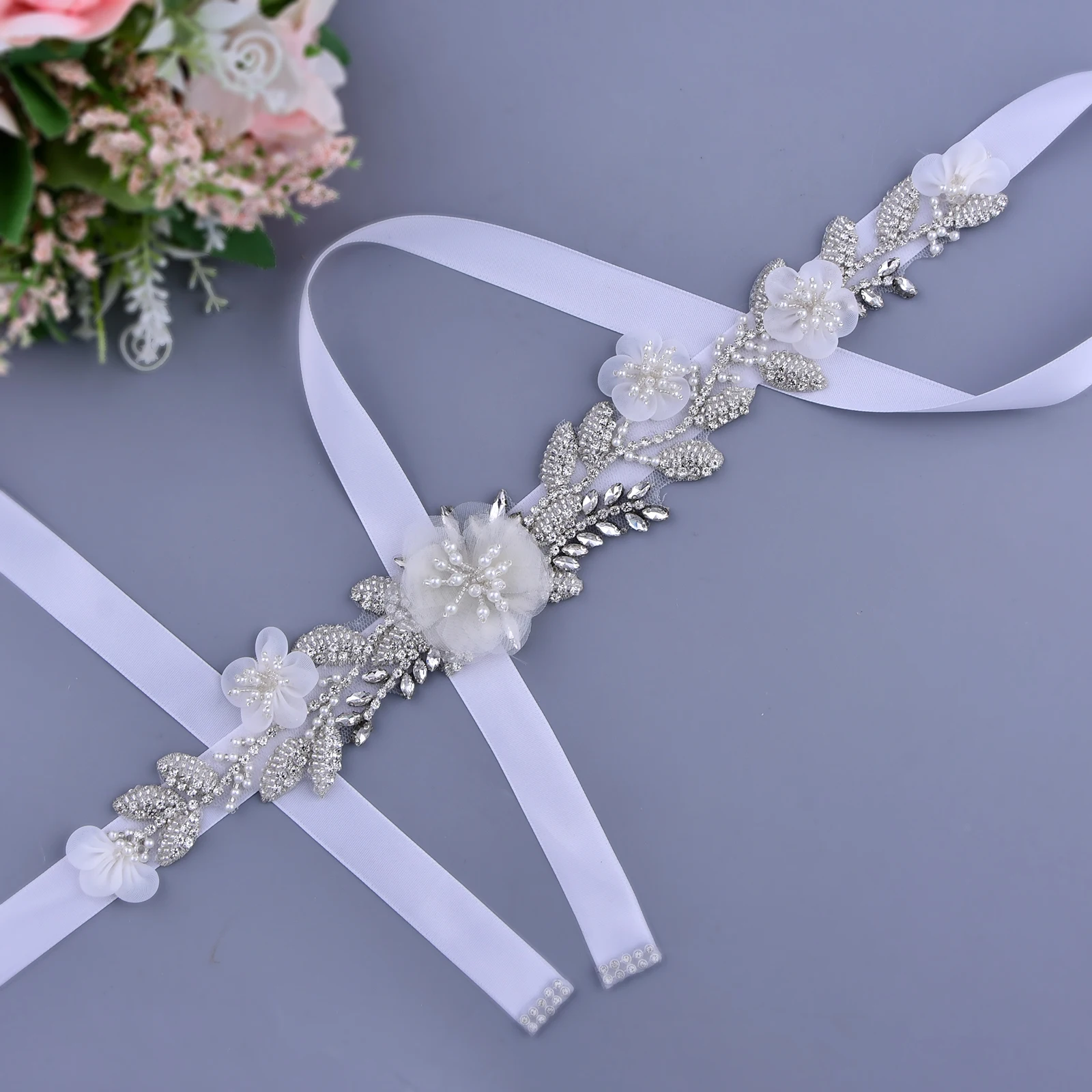 

S13 Women's Belts and Sashes: Wedding Flowers Belt with Organza Flower and Rhinestone Belt Formal Evening Dress Accessory