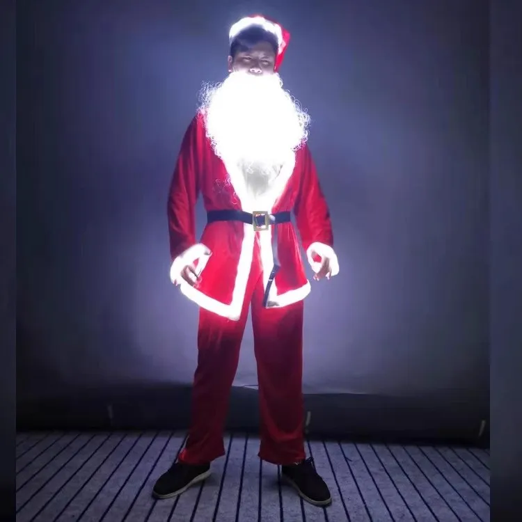 

Glowing Santa Claus Costume Unisex Christmas Bar Atmosphere Performance Props LED Light up Fashion Set for Youth All Seasons