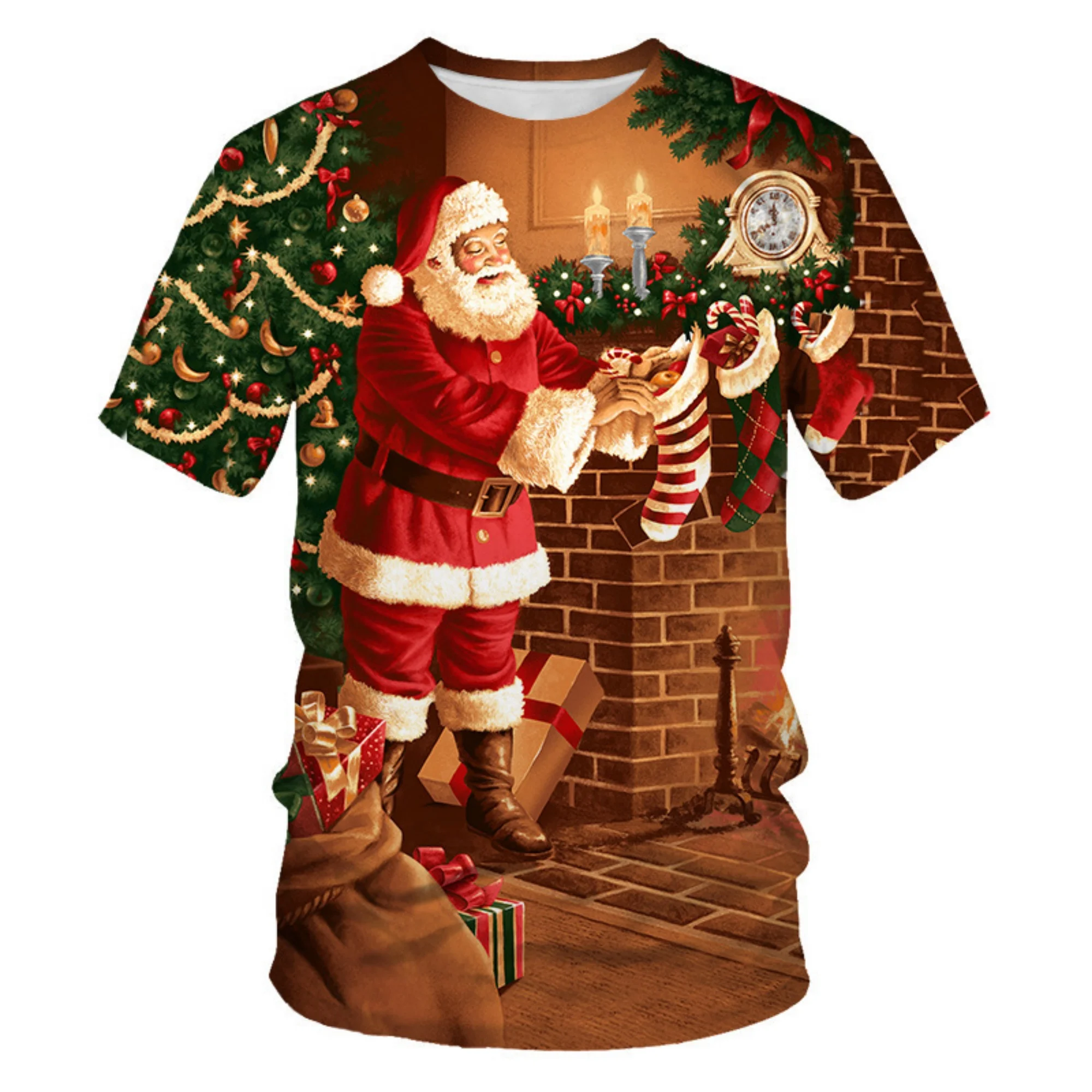 

Men's Quick-dry T-shirt Santa Claus Christmas Tee Tree Sock Pattern Festive Style Casual Daily Wear Trendy Comfortable Dry Tee