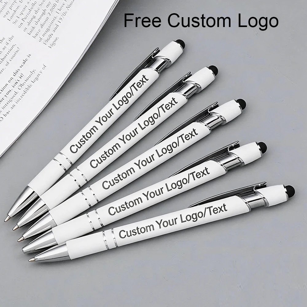 

Бесплатные ручки с индивидуальным логотипом и стилусом, гравировка текста и имени, шариковые ручки для свадьбы, выпускного 2026, крещения ребенка, подарки для гостей