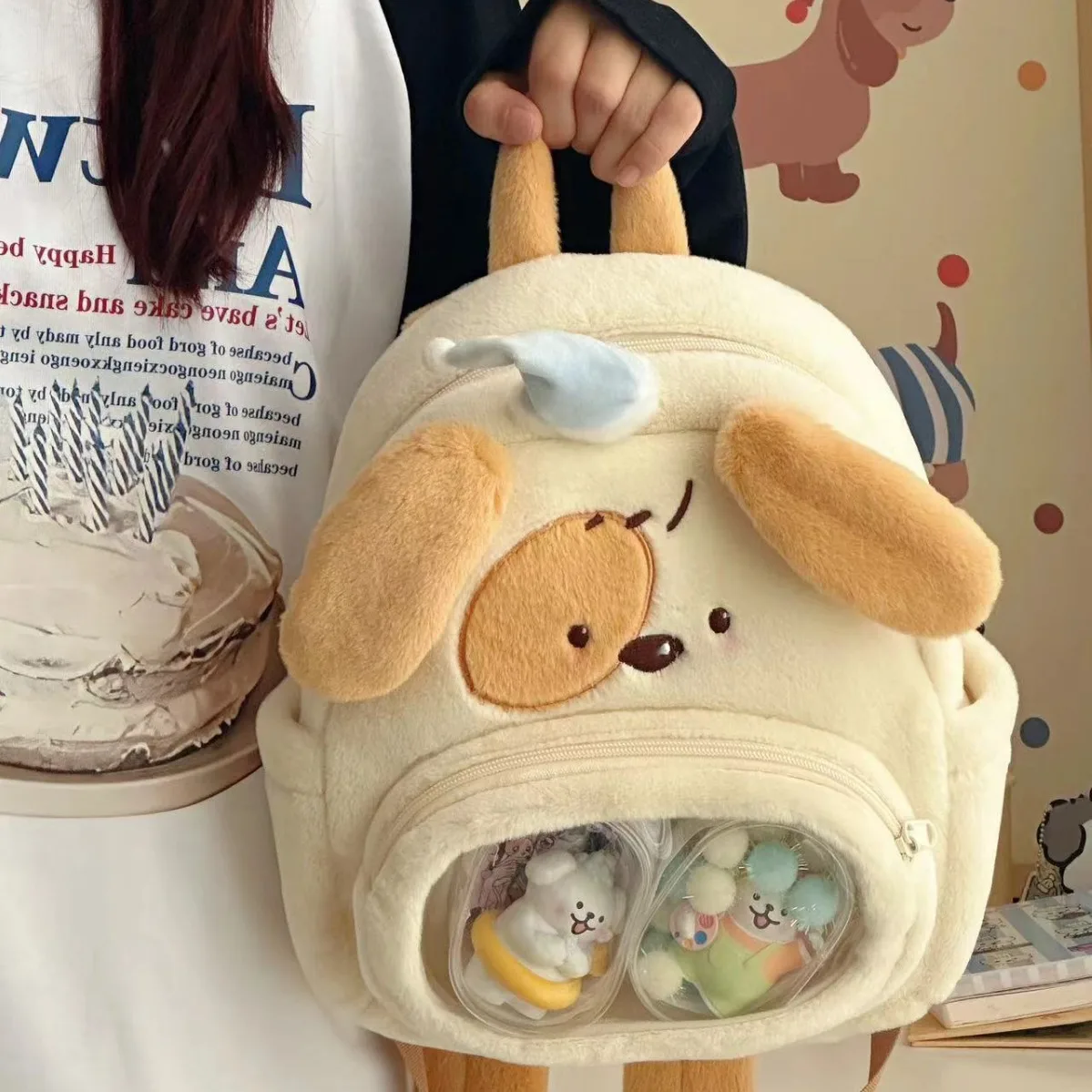 Women Japanese cartoon plush dog school bag 2024 girl cute middle and high school backpack