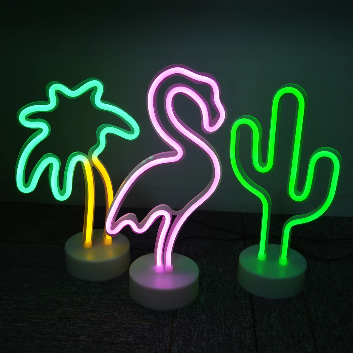 5V Ramadan Decoration 2024 Flamingo Cactus Coconut tree Desktop Decorative Neon Led Night Lights for Happy Birthday Party Decor