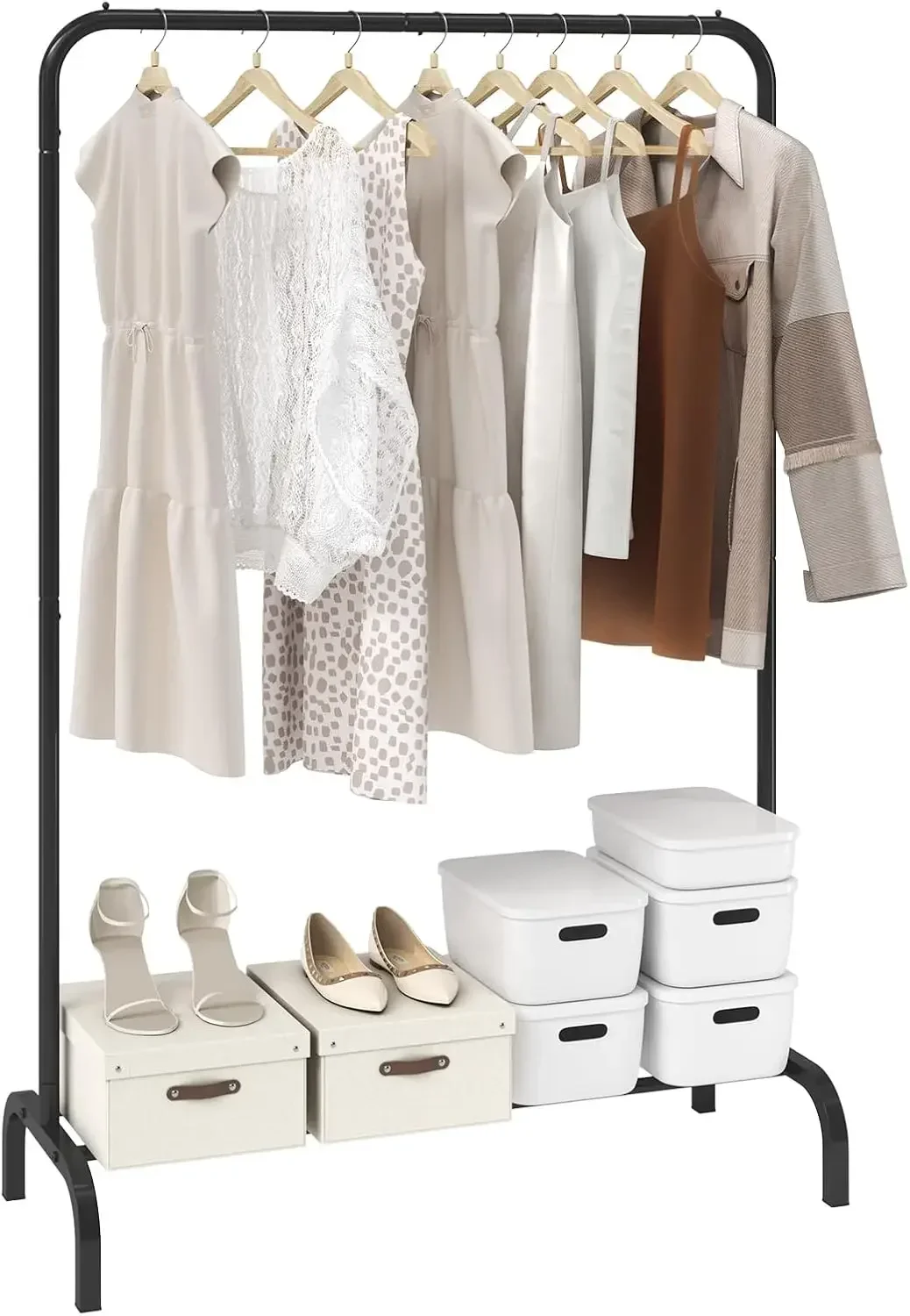 

Clothes Rack, Heavy Duty Clothing Garment Rack with Hanging Rod and Bottom Storage Area, Clothing Rack for Bedroom Guest Room