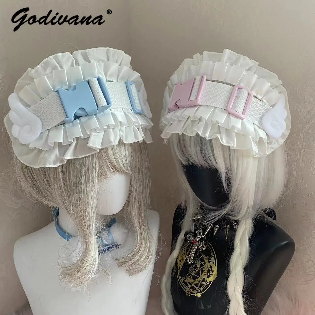 Japanese Mine Water Color Cute Girls Hair Band Lolita Harajuku Style Hair Accessories Female Lace Wing Headband