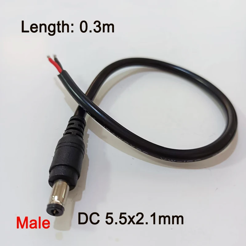 DC 5.5x2.1mm 12V Power Cable 0.75mm² Male Female Single Ended Solder Wire for Surveillance Camera