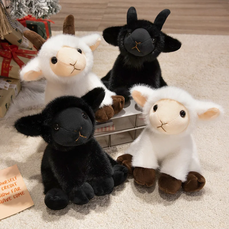 22cm Cute Sitting Grassland Animal Doll Cartoon Sweet Lamb Goat Black White Plushie Home Decoration Present