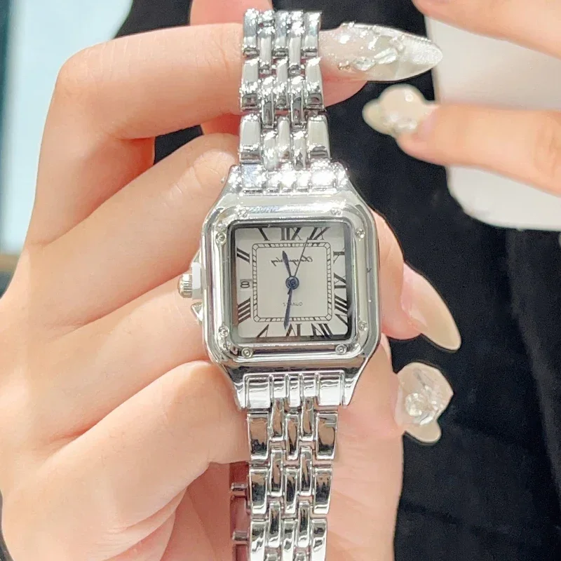 Women Fashion Square Watches Silver Stainless Steel Strap 2025 Luxury Man Quartz Wristwatches Qualities Female Roman Scale Clock