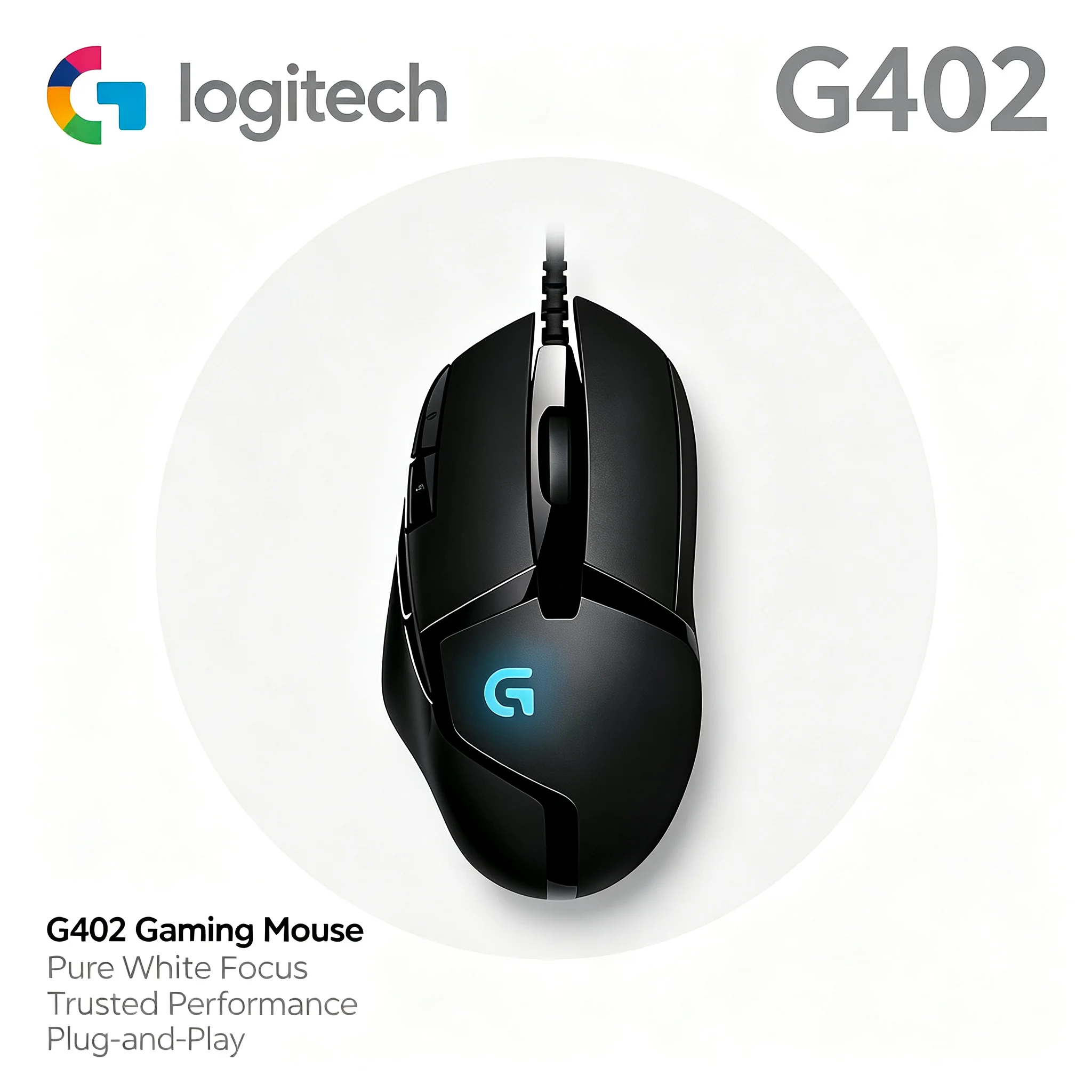 Logitech G402 Hyperion Fury Wired Mouse High Performance Gaming Mice 4000 DPI For Windows PC Laptop Gamer