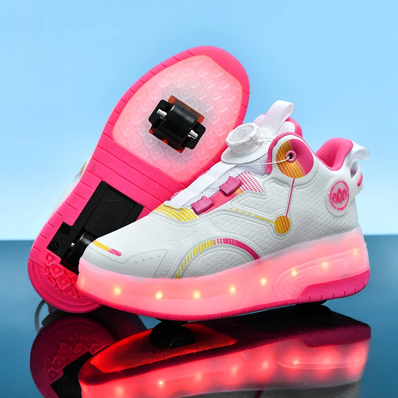 Children\'s Roller Skating Shoes Fashionable and Casual LED Design USB Charging Walking Skate Shoes Trendy Kids Sneakers