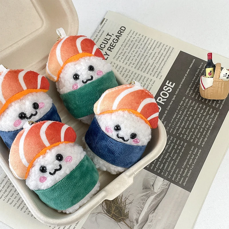 LLavero de peluche de muñeco de salmón japonés, decoración de bricolaje suave, dibujos animados de Sushi, arroz y verdura, llavero de coche, 1 unidad