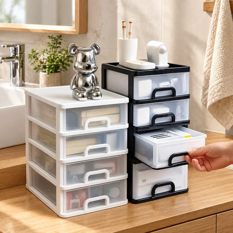 Multi-Compartment Plastic Storage Drawer Unit for Home and Office Desk Organization