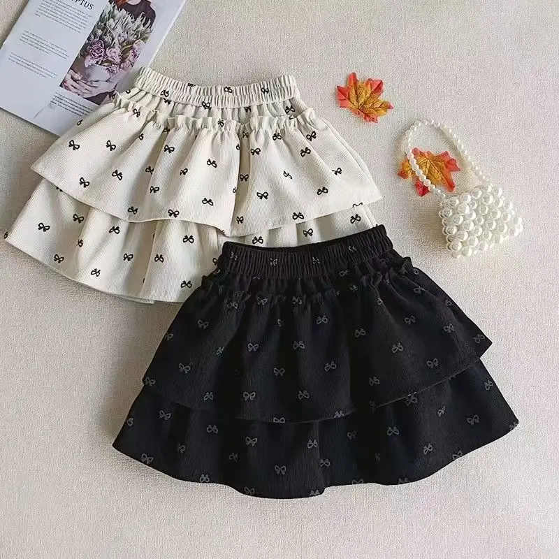 Girls' Autumn And Winter Corduroy Half Skirt Autumn Outfit New Children's Cake Pleated Puffy Skirt Children's Short Skirt