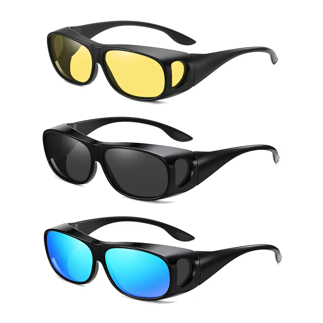 Wrap around Fit over glasses uv400 polarized sunglasses anti glare night vision glasses for driving