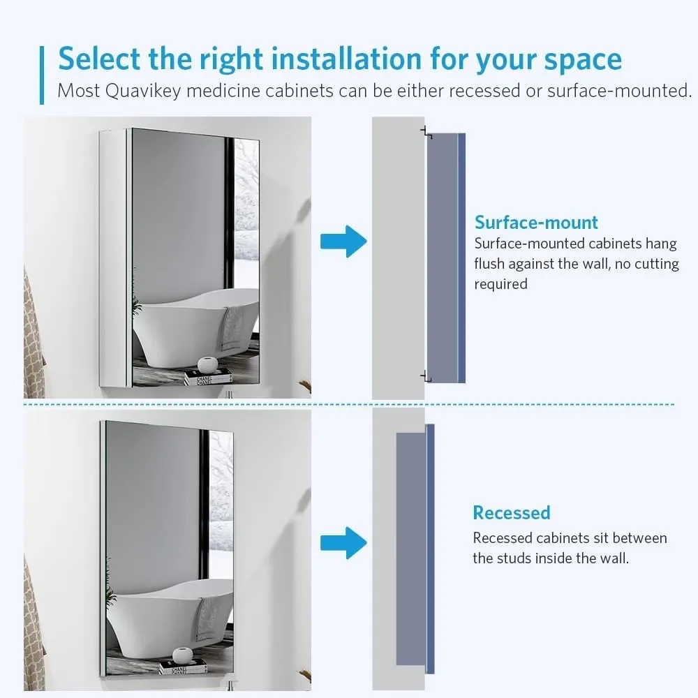 Verspiegelter Medizin schrank mit Aluminium-Einbau-oder Oberflächen montage zur Aufbewahrung im Badezimmer 20x26 Zoll, Spiegel mit voller Auflage Silber