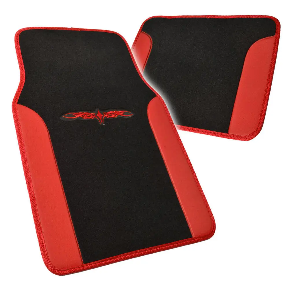 Car Floor Mats Carpet Tattoo Design 2 Tone Color Liner 4 Piece Red Black