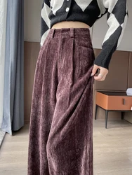 Women Corduroy Pants Loose Casual High Waist Chenille Trousers 2024 New Fall Winter Wide Leg Long Pants Pocket Straight Trousers