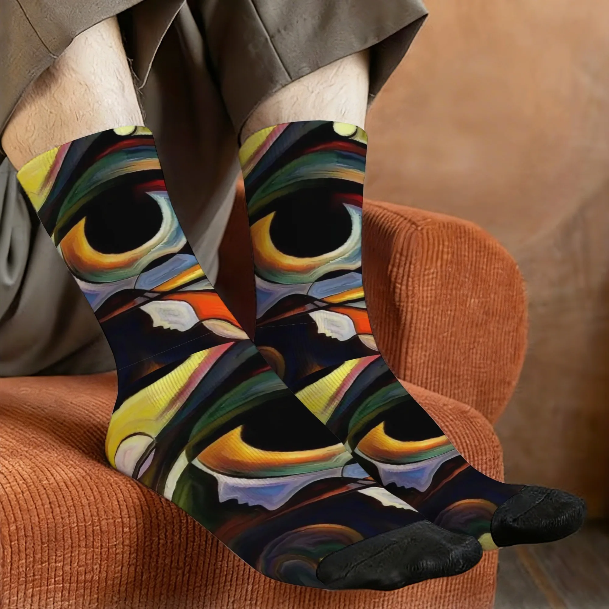 

Abstract Art Eye and Profile Print Mid-calf Socks Expressionist Artistic Feel Mysterious for Individualistic Comfortable Wear
