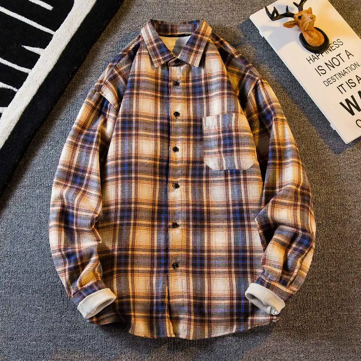 

Spring new casual long sleeved plaid men's shirt spring and autumn style men's slim fit versatile lapel shirt thin jacket