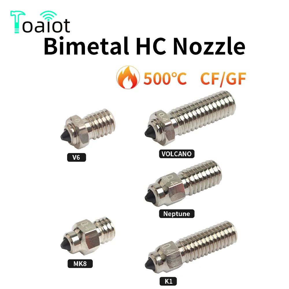 Bimetal HC Nozzle for V6/Volcano/Mk8 Hotend Neptune4 K1 Nozzle DLC Hardened Steel & Copper High Temperature Wear 3D Printer