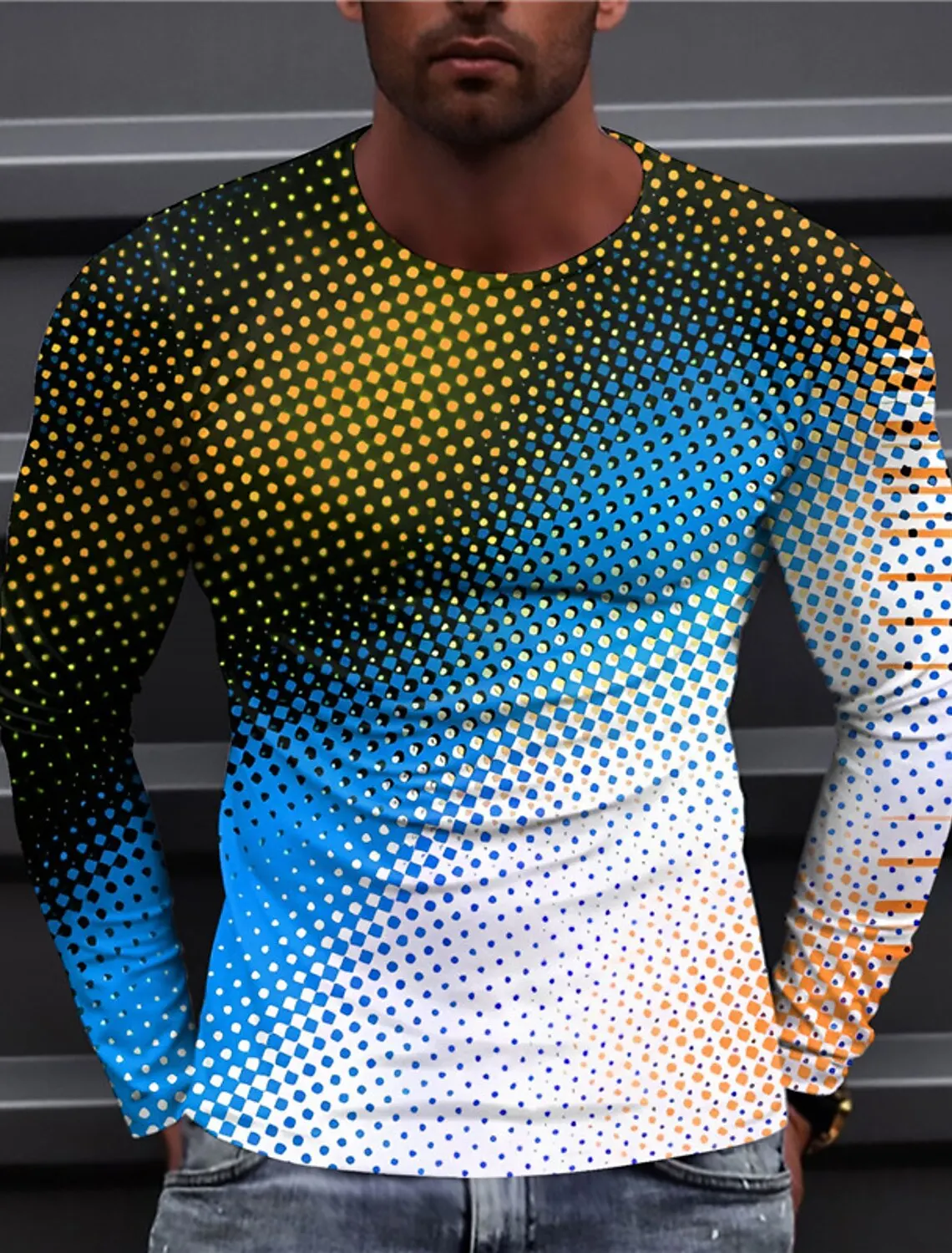 Men's Neon Color 3D Print Retro Design Casual Simple Modern Men's 3D Printed T-Shirt Street Fitness Exercise Long Sleeve