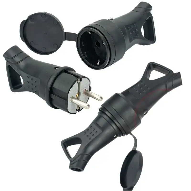 EU Heavy Duty Rubber Socket Plug IP54 with Cover 16A 250V 1Pcs for DIY Power Cord Construction Site Power Use