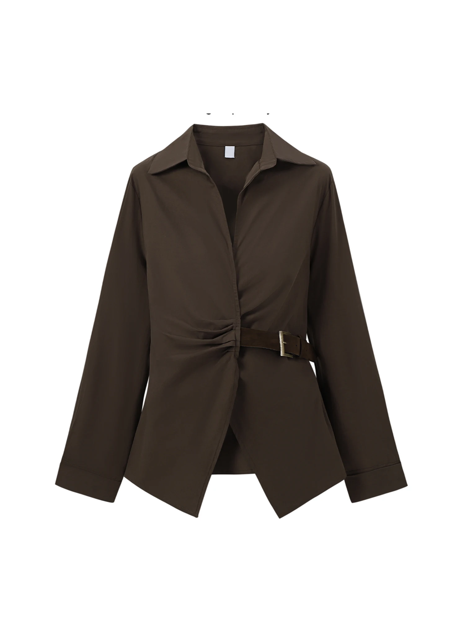 

Women Dark Brown Polo-Neck Shirts Blouses Y2k 2000s Top Aesthetic Vintage Long Sleeve Polo-Neck Shirt Clothes Autumn Spring 2025